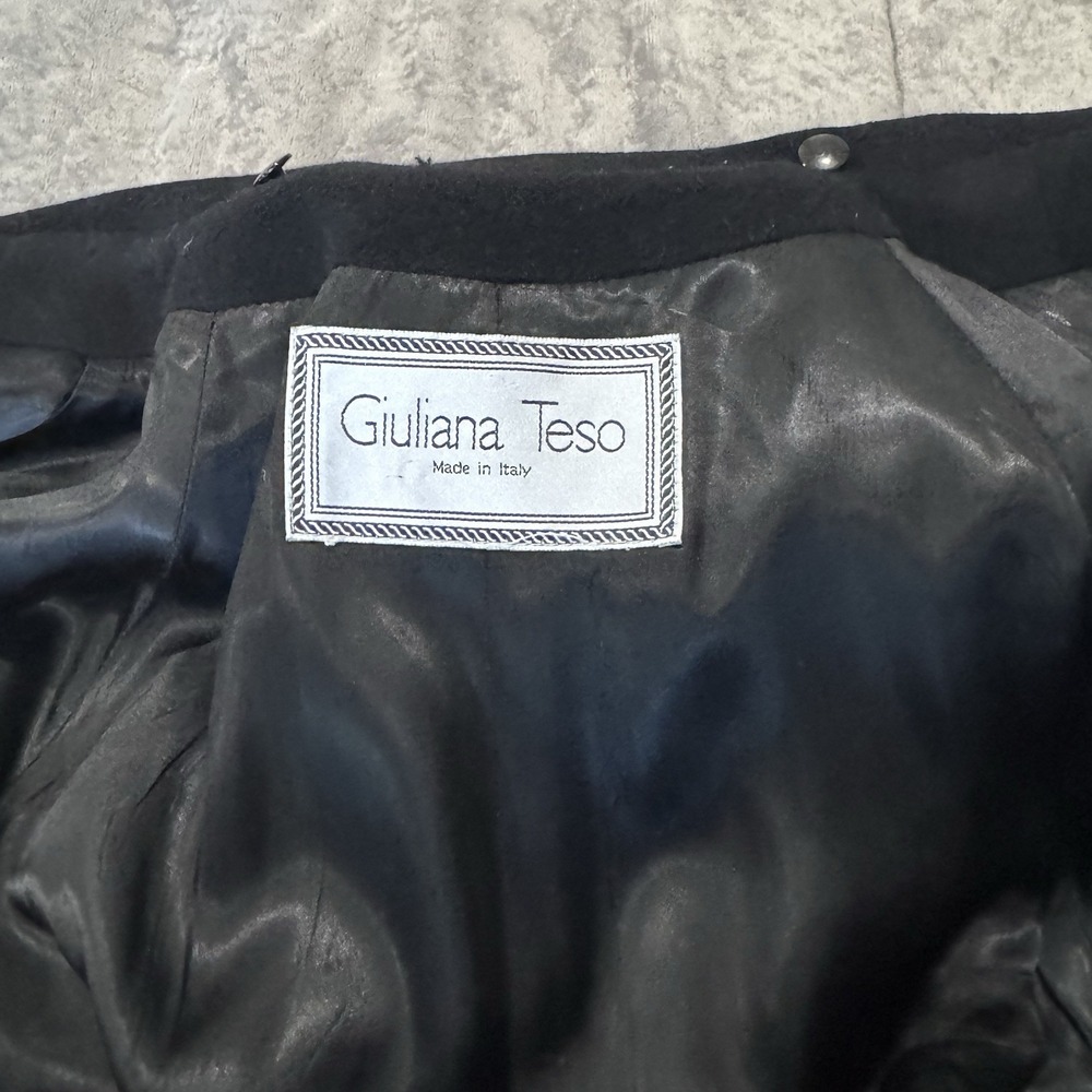 Giuliana Teso Neiman Marcus Black Wool Blend Long Coat Sz-44 Made In Italy VTG‎ - Picture 2 of 16